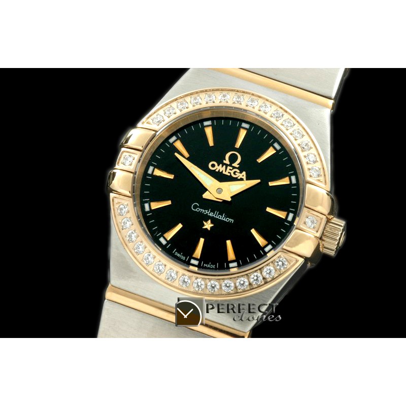 OMCO00042D Double Eagle Ladies SS/YG/TT Blk Stk Swiss Qtz