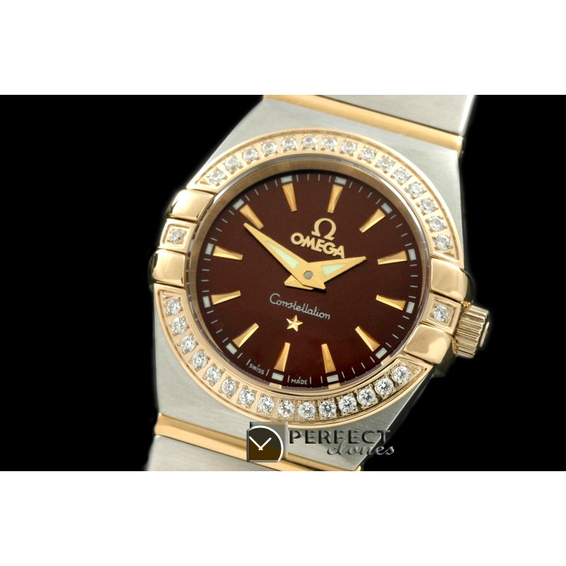 OMCO00044D Double Eagle Ladies SS/YG/TT Brown Stk Swiss Qtz