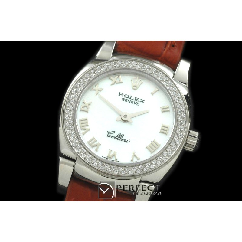 RLCM00103D Ladies Mini Cellini SS/LE MOP White Roman Swiss Quart