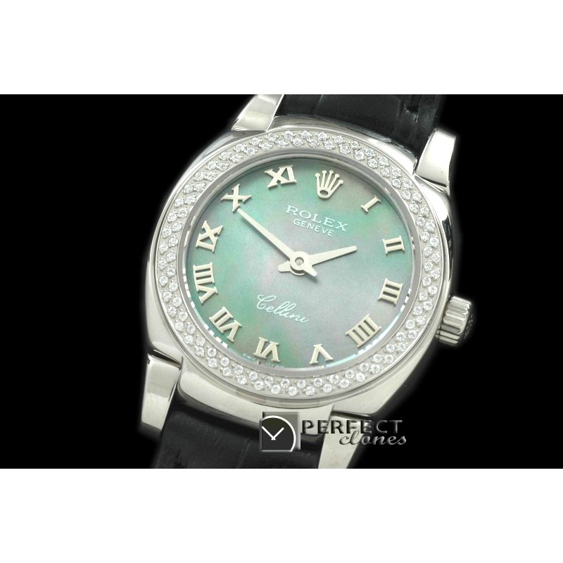 RLCM00110D Ladies Mini Cellini SS/LE MOP Green Roman Swiss Quart