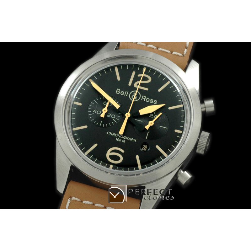 BR126-1002 BR126 Vintage Heritage Chrono SS/LE Blk QS20