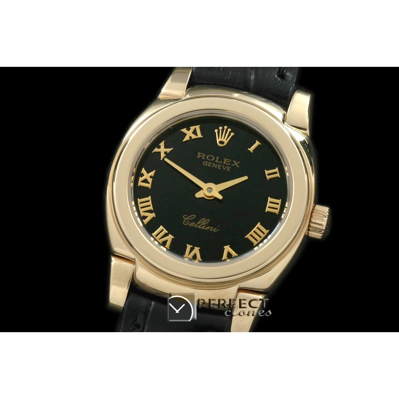 RLCM00207 Ladies Mini Cellini YG/LE Black Roman Swiss Quartz