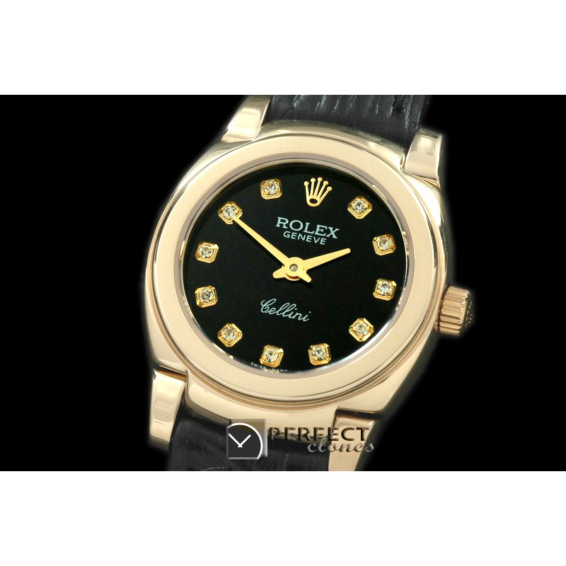 RLCM00217 Ladies Mini Cellini YG/LE Black Diam Swiss Quartz