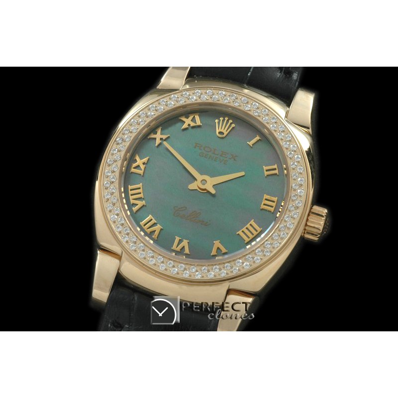 RLCM00206D Ladies Mini Cellini YG/LE MOP Green Roman Swiss Quart