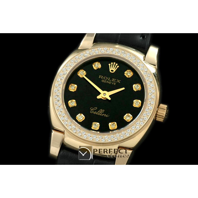 RLCM00217D Ladies Mini Cellini YG/LE Black Diam Swiss Quartz