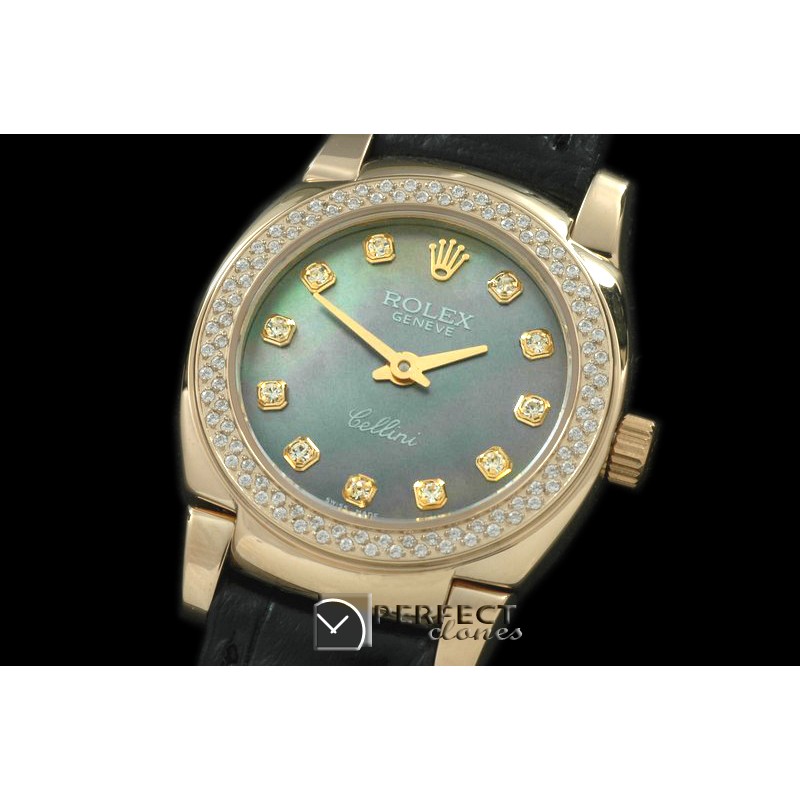 RLCM00216D Ladies Mini Cellini YG/LE MOP Green Diam Swiss Quartz