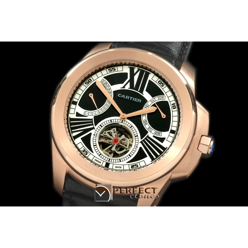 CARCC10038 Calibre de Cartier Calender Tourbillon RG/LE Whit/Blk