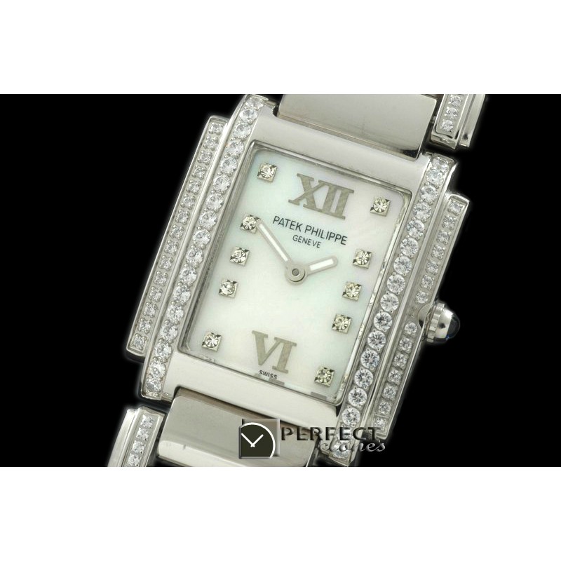 PP01032 Ladies 24 Hours Double/Band Diamonds SS MOP Wht S-Qtz