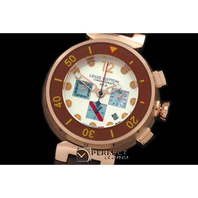 LVD01015 Tambour Men Diving Chrono RG/RU White Jap OS Qtz