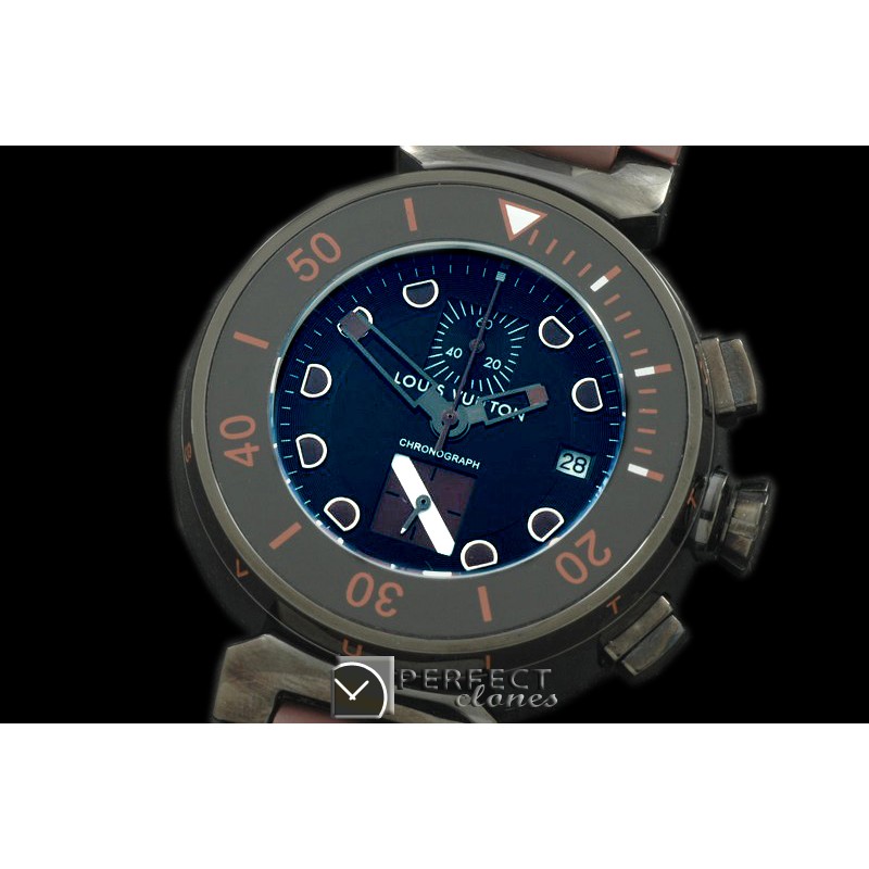 LVD02021 Tambour Men Diving Chrono PVD/RU Black/Brown Jap OS Qtz
