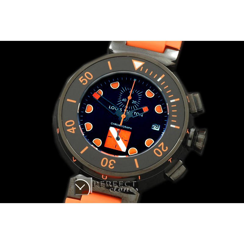 LVD02023 Tambour Men Diving Chrono PVD/RU Black/Orange Jap OS Qt