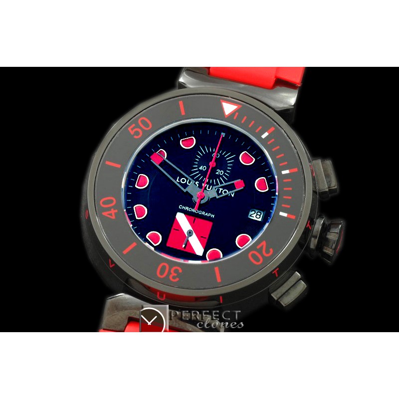 LVD02024 Tambour Men Diving Chrono PVD/RU Black/Red Jap OS Qtz