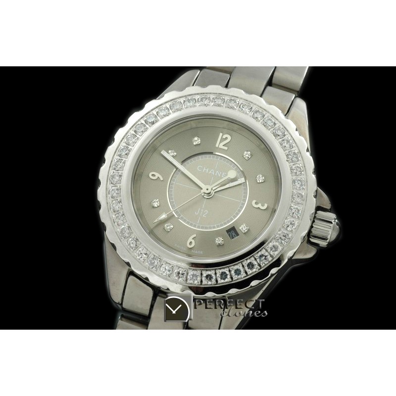 CHA-CM-2001D J12 Chromatic Ladies TI/CER Grey Jap Quartz/Boxset