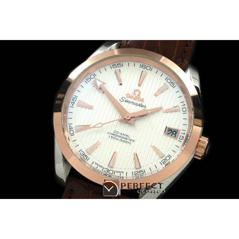 OMAT10011 Aqua Terra Seamaster SS/RG/LE White Asian 2813