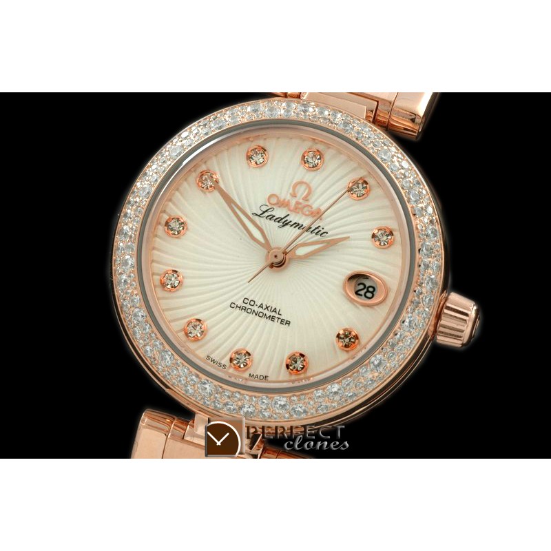 OMDEL00111D Deville Ladymatic RG/RG/Diam Wht Swiss Quartz