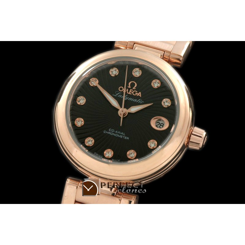 OMDEL00112 Deville Ladymatic RG/RG Blk Swiss Quartz