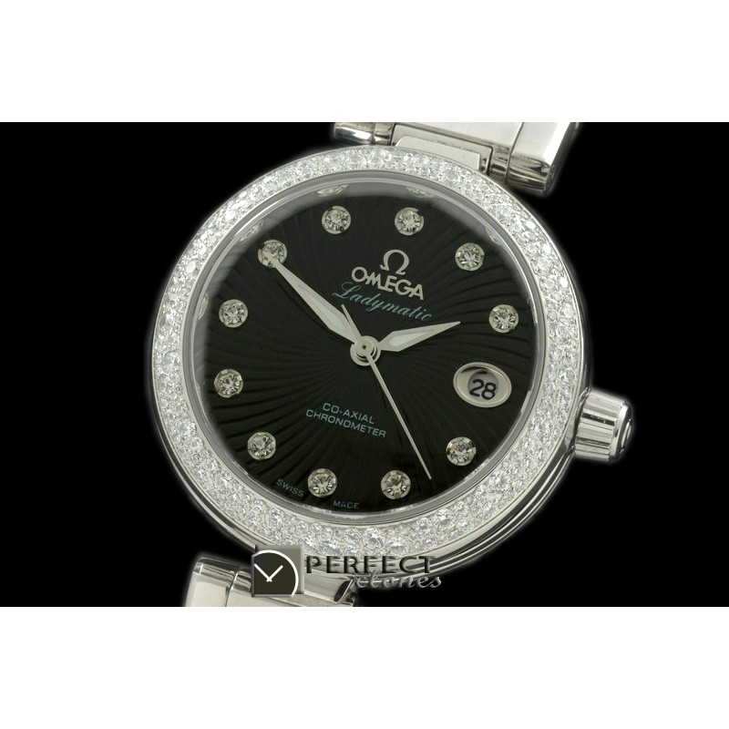 OMDEL00102D Deville Ladymatic SS/SS/Diam Blk Swiss Quartz