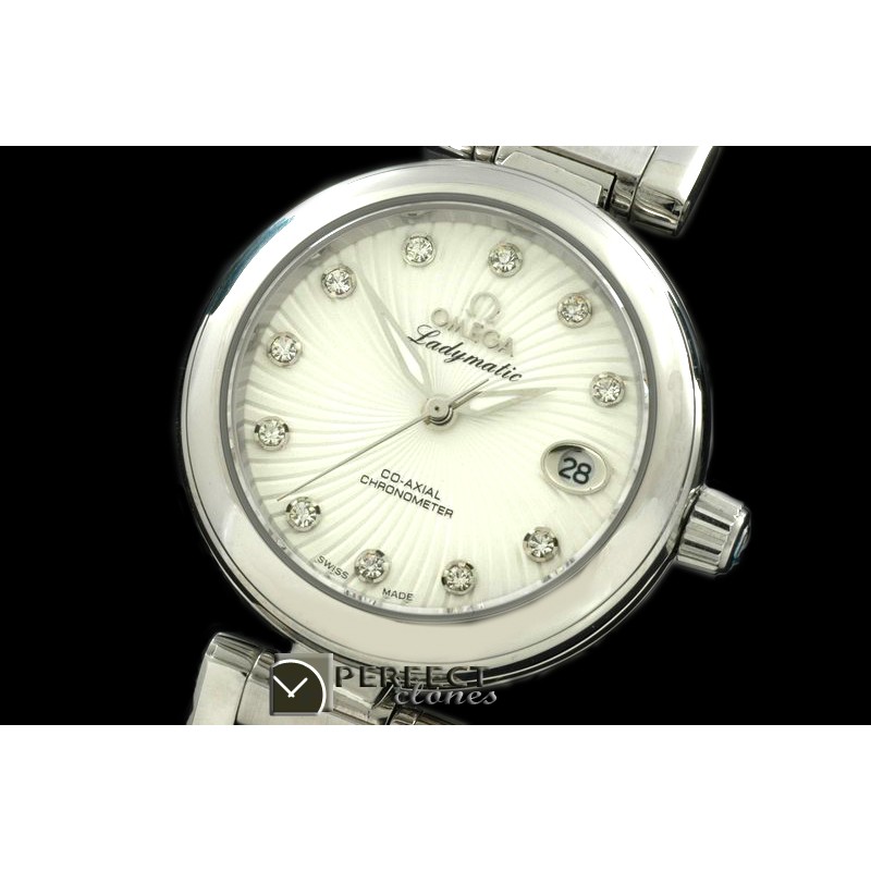 OMDEL00101 Deville Ladymatic SS/SS Wht Swiss Quartz