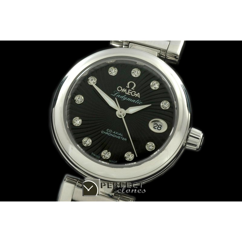 OMDEL00102 Deville Ladymatic SS/SS Blk Swiss Quartz