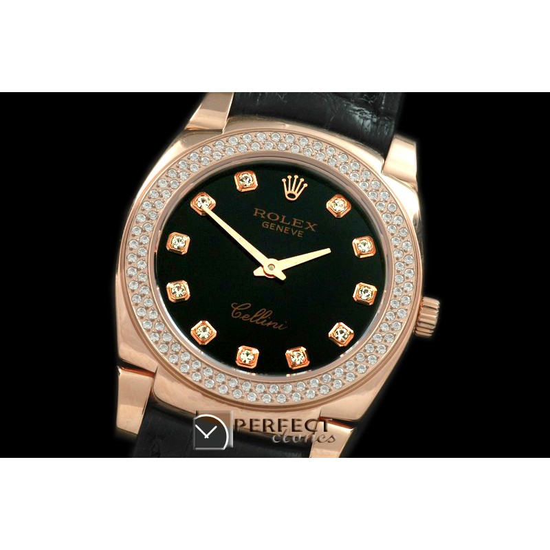 RLCL00317D Ladies Cellini RG/LE/Diam Black Diam Swiss Quartz