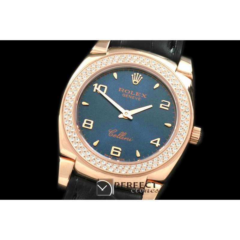 RLCL00329D Ladies Cellini RG/LE/Diam Blue Num Swiss Quartz