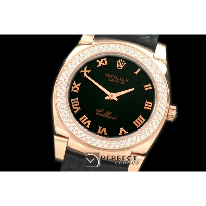 RLCL00308D Ladies Cellini RG/LE/Diam Black Swiss Quartz