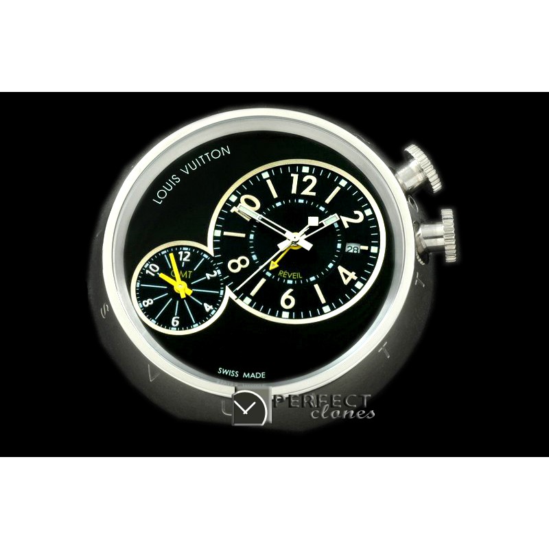 LV-ALM-1002 Tambour Style Alarm Clock with GMT SS Black / Boxset
