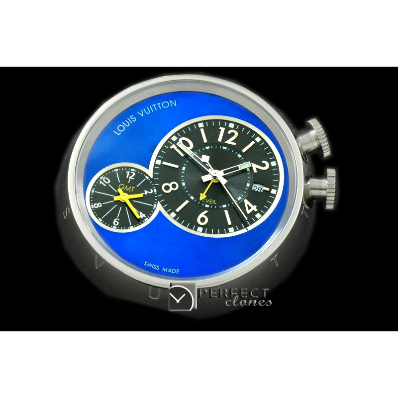 LV-ALM-1003 Tambour Style Alarm Clock with GMT SS Blue / Boxset