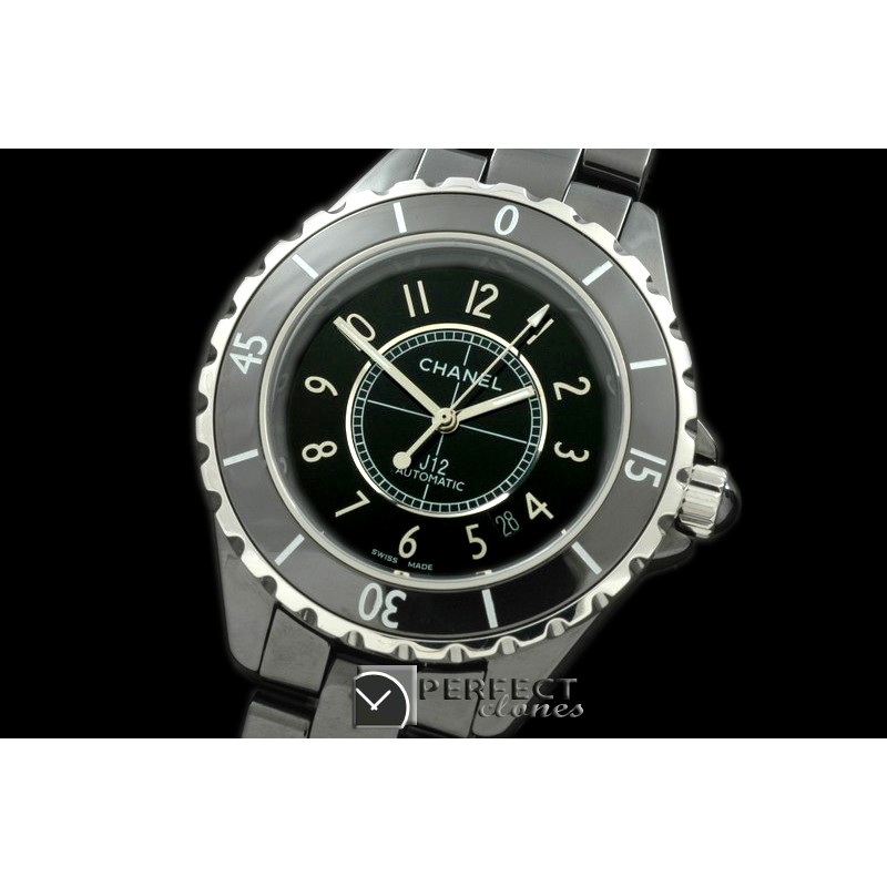 CHA-41-102 J12 Oversize Black Ceramic Num Asia 2813 21J