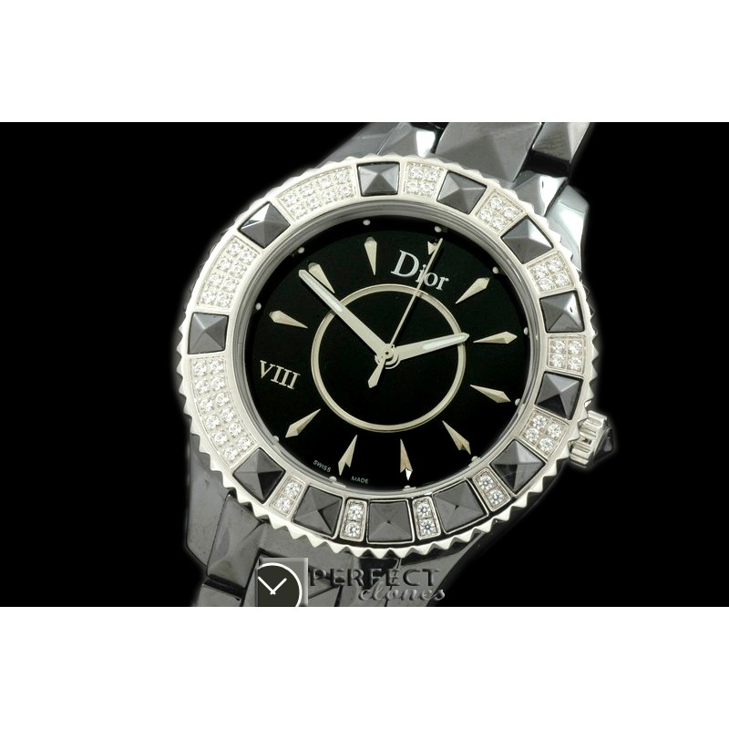 CD00106 Dior VIII Full Size Cer/Cer/Diam Black Jap Quartz