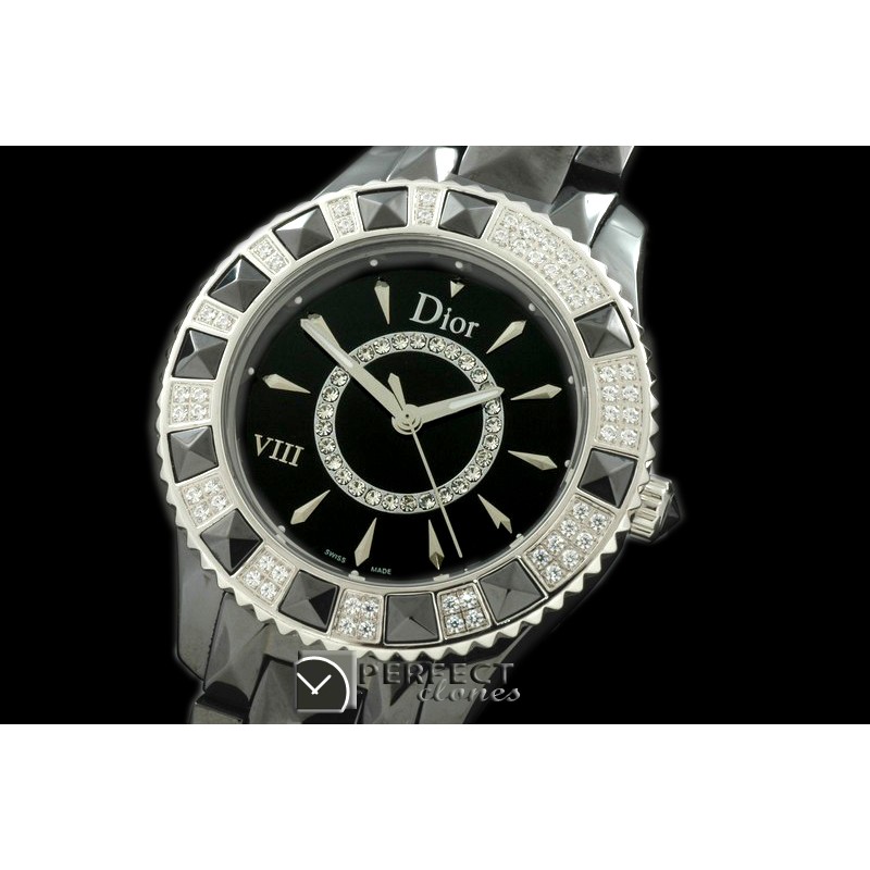 CD00108 Dior VIII Full Size Cer/Cer/Diam Black Jap Quartz