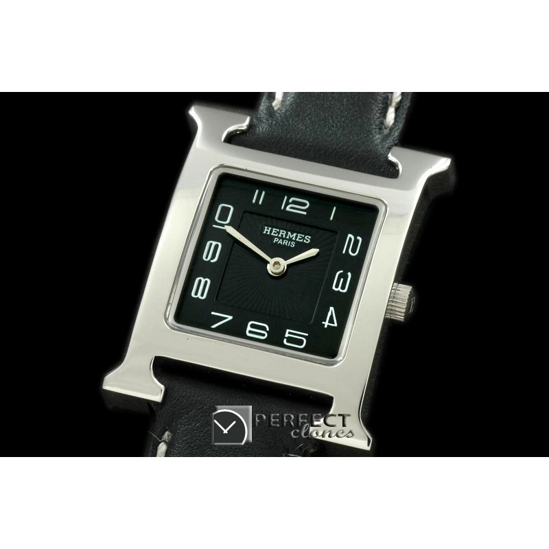 HE00102 H Hour SS/LE Black Swiss Quartz