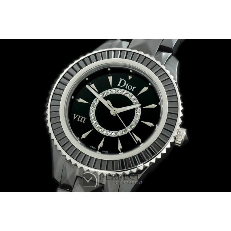 CD00122 Dior VIII Full Size Cer/Cer/Blk Ruby Black Jap Quartz