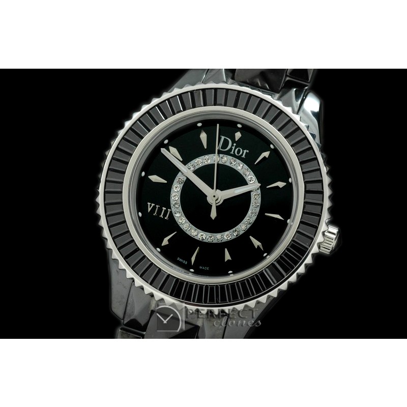 CD00122A Dior VIII Mid Size Cer/Cer/Blk Ruby Black Jap Quartz