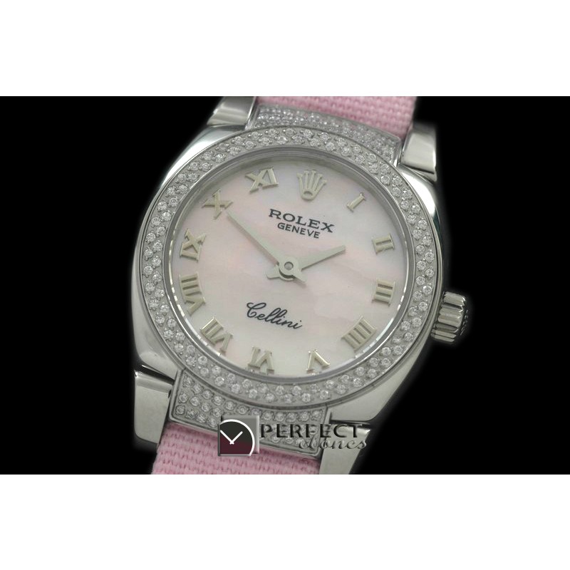 RLCM00104DL Ladies Mini Cellini SS/LE MOP Pink Roman Swiss Quart
