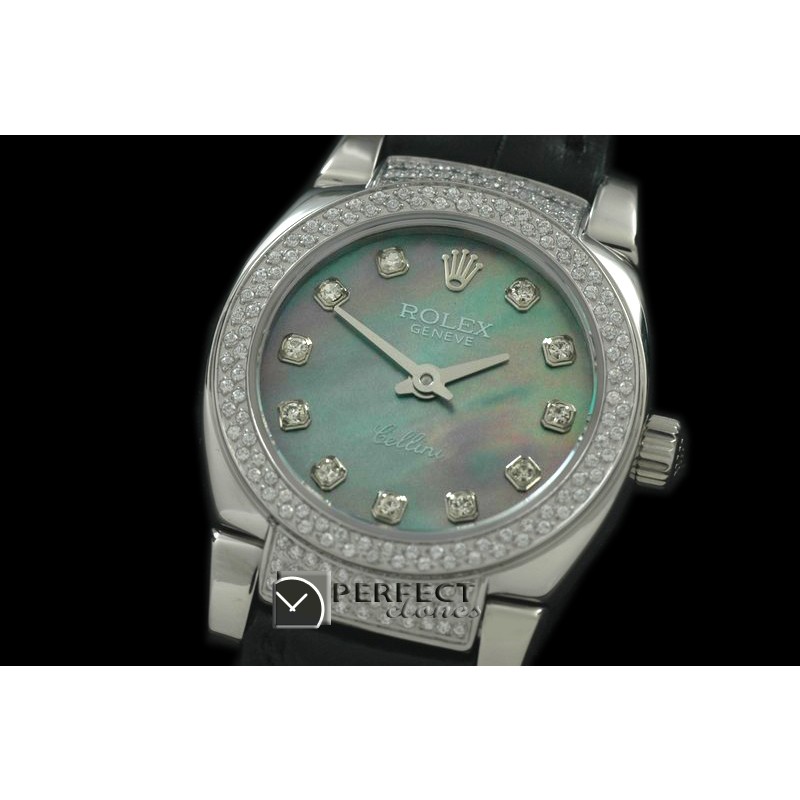 RLCM00120DL Ladies Mini Cellini SS/LE MOP Green Diam Swiss Quart