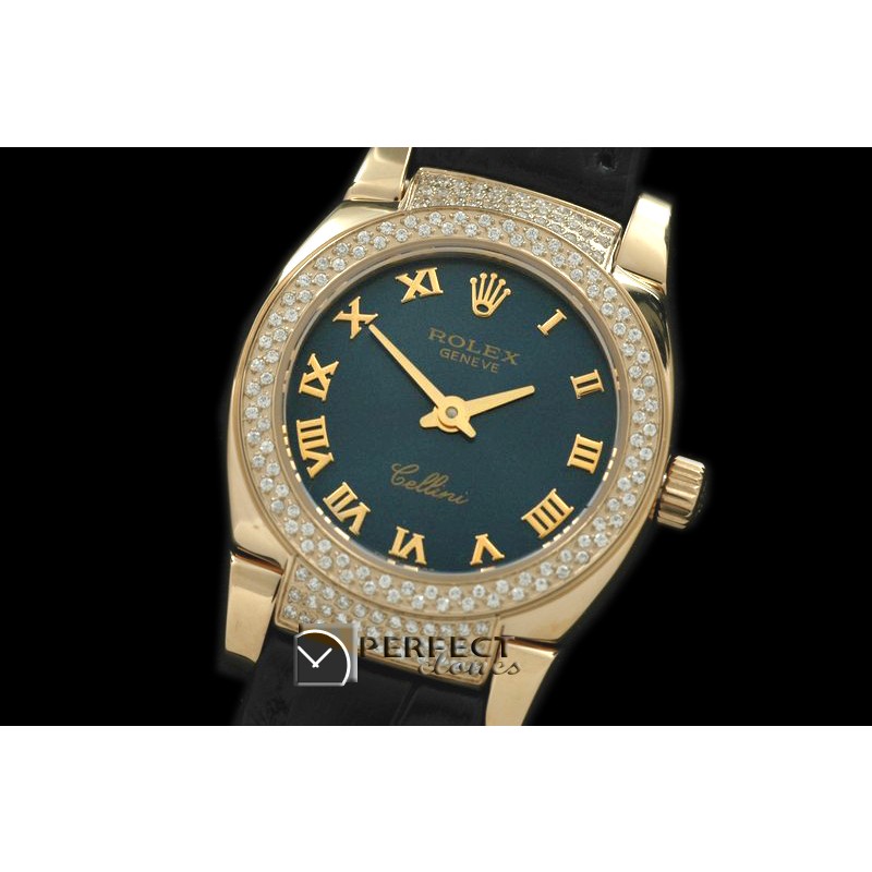 RLCM00209DL Ladies Mini Cellini YG/LE MOP Blue Roman Swiss Qtz