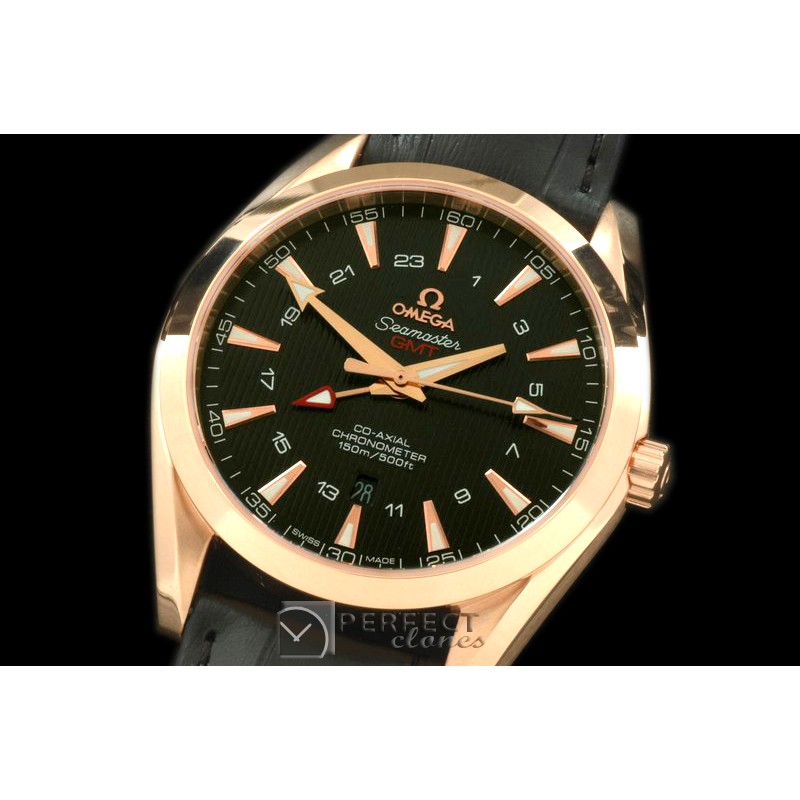 OMAT00122 Aqua Terra GMT RG/LE Black Asian 2836