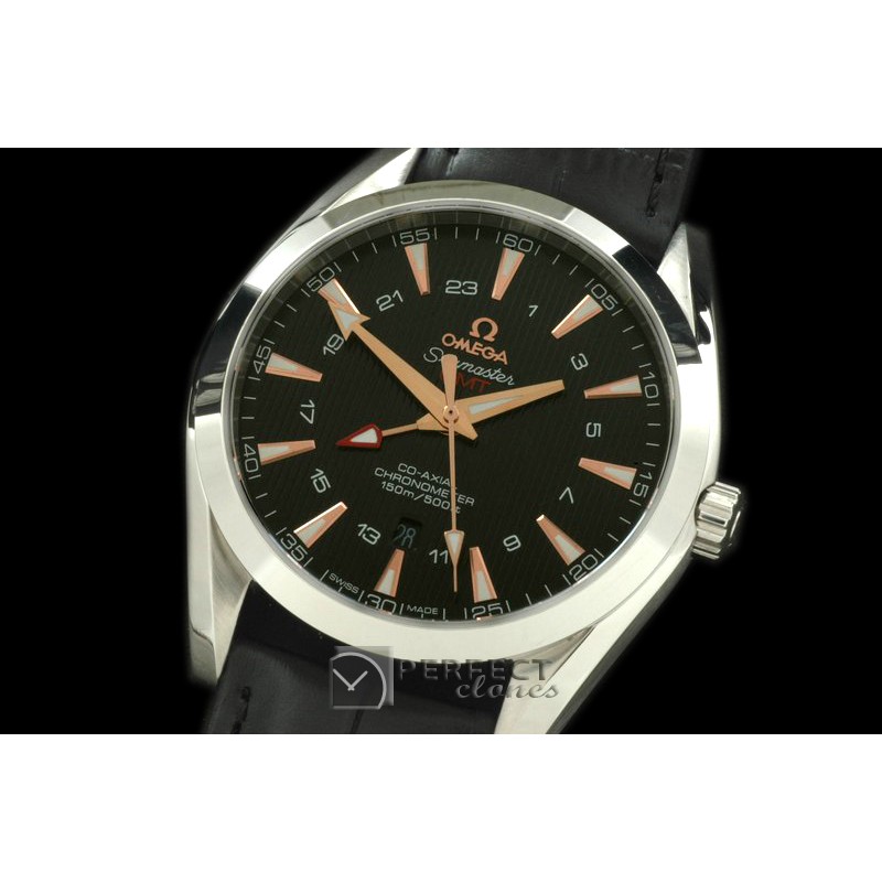 OMAT00104 Aqua Terra GMT SS/LE Black/RG Asian 2836