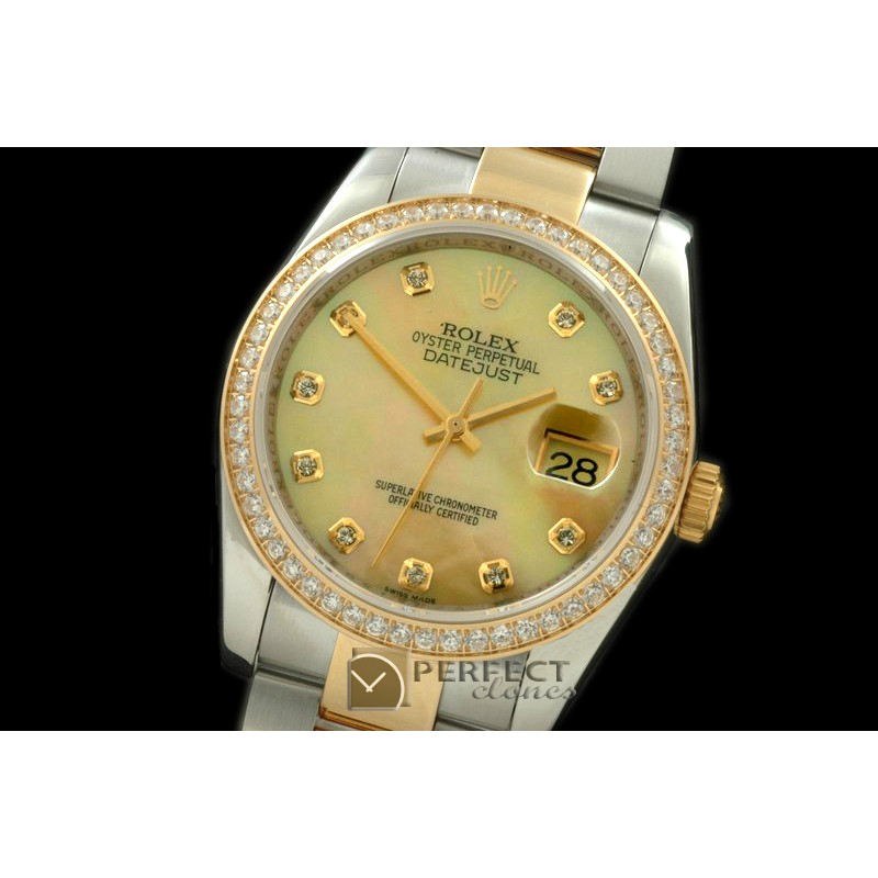 RDJMT00326D SS/YG Oyster MOP Gold Diamond Swiss Eta 2836-2