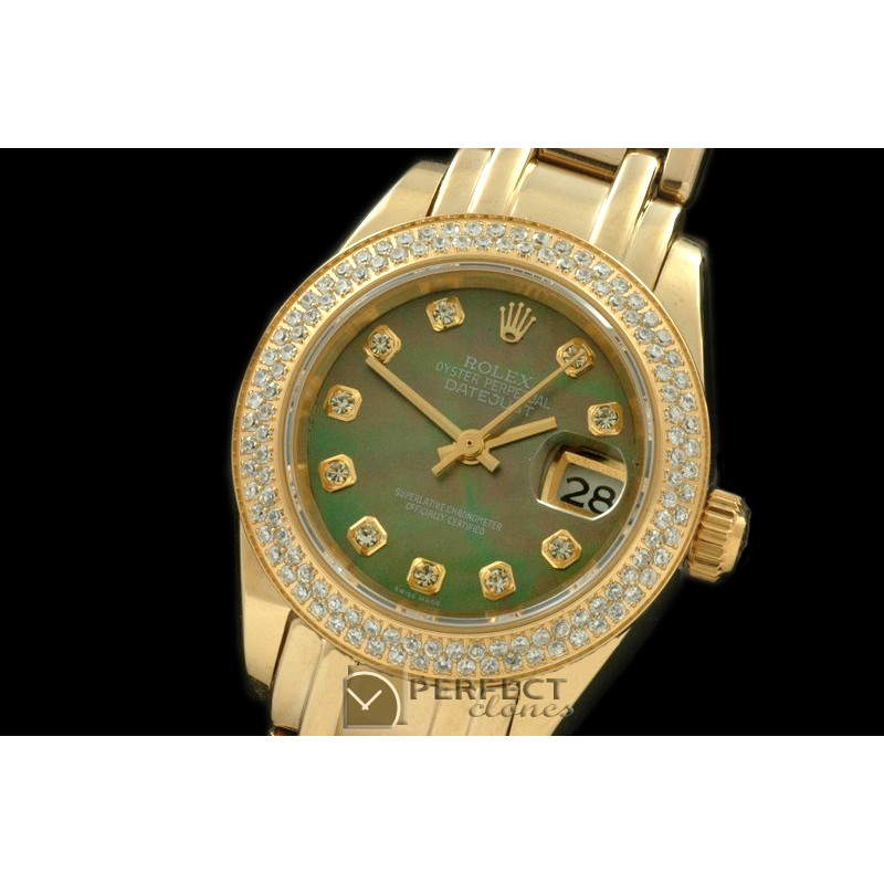 RLMPLS01325 YG Diam Bez MOP Green Diamond Swiss Eta 2671-2