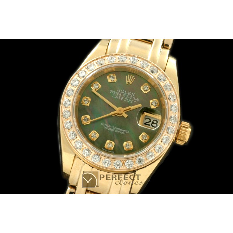RLMPLS01225 YG Diam Bez MOP Green Diamond Swiss Eta 2671-2