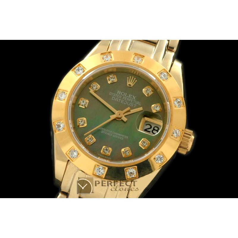 RLMPLF01125 YG 12 Diam Bez MOP Green Diamond Swiss Eta 2671-2