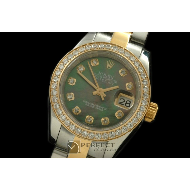 RDJLT00325D SS/YG Oyster MOP Green Diamond Swiss Eta 2671-2