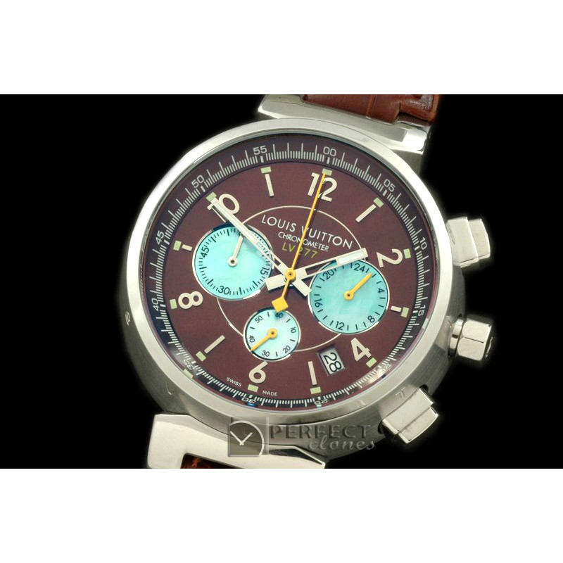 LV01055 LV Cup 227 Chrono SS/LE Brown/Blue Jap Quartz Chrono