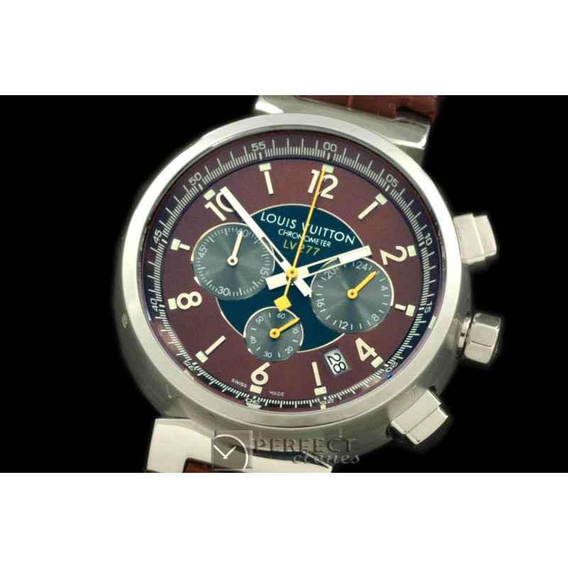 LV01054 LV Cup 227 Chrono SS/LE Brown/Grey Jap Quartz Chrono