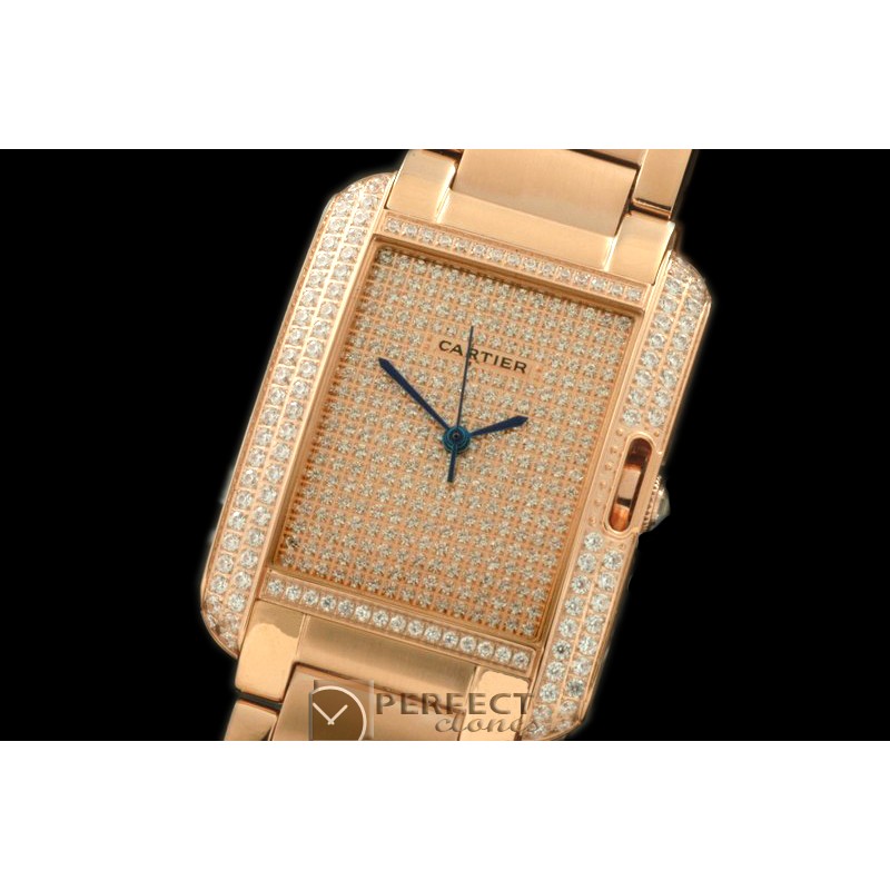 CARTA10012S Tank Anglaise Midsize RG/RG Diam Jap Quartz