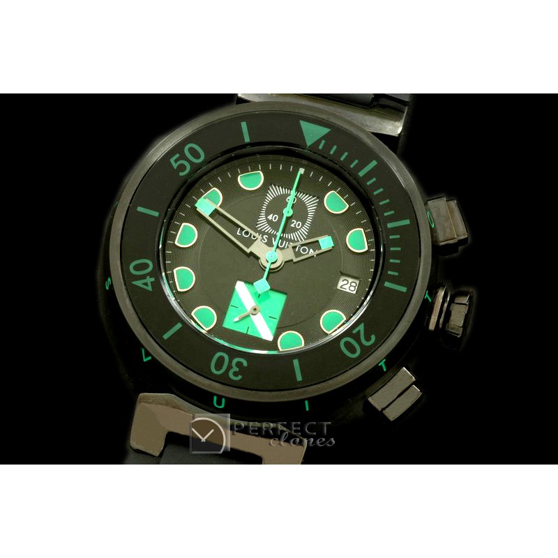 LVD02053 Tambour MenXL Diving Chrono PVD/RU Black/Green Jap OS Q