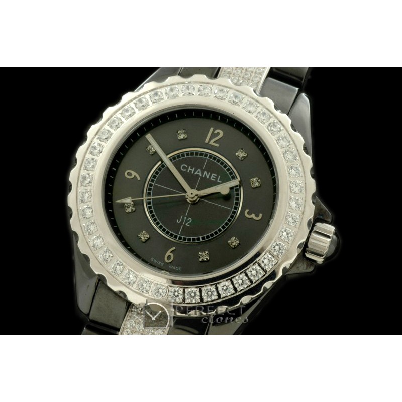 CHA00402D J12 Black Ceramic/Diam Men Japanese Quartz
