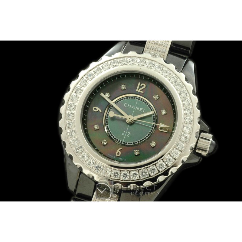 CHA00404LD J12 MOP Black Ceramic/Diam Ladies Japanese Quartz